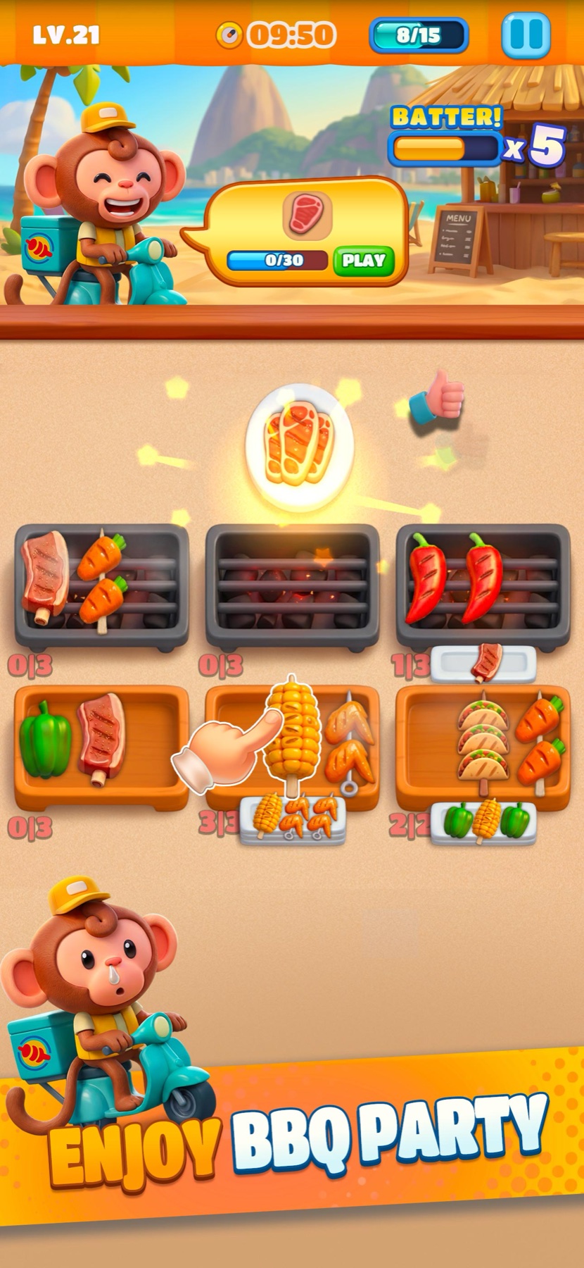 BoBos Sizzle Match screenshot — Enjoy BBQ party